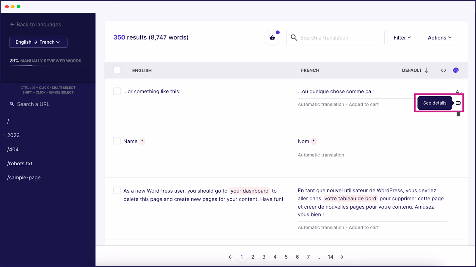 Where to find the AI suggestions feature on the Weglot Dashboard (still in beta)