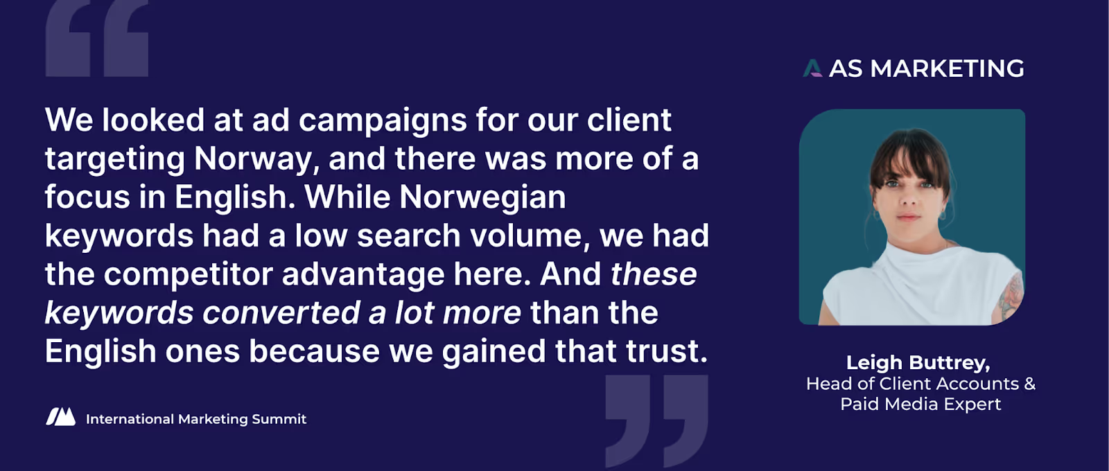 Quote from AS Marketing on international keyword research for global content marketing