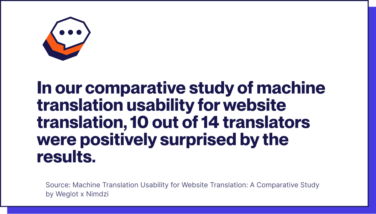In our comparative study of machine translation usability for website translation, 10 out of 14 translators were positively surprised by the results.