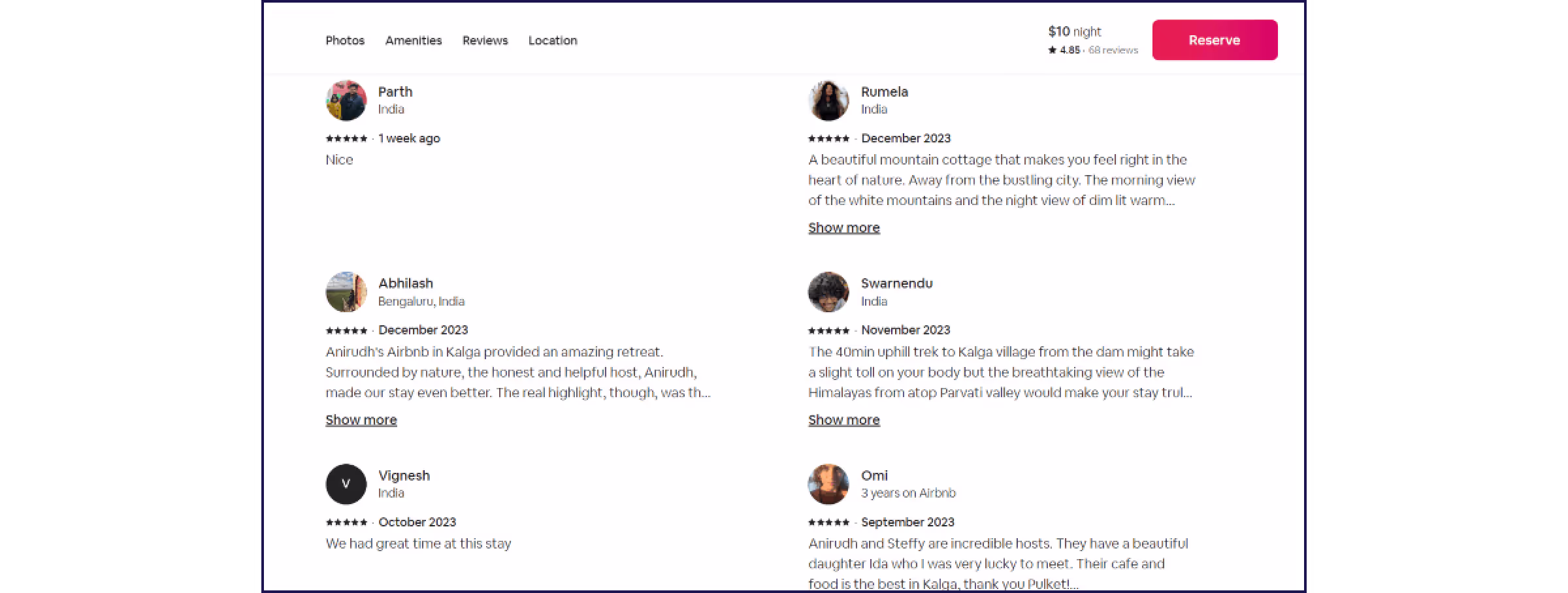 Indian AirBnB reviews served in English