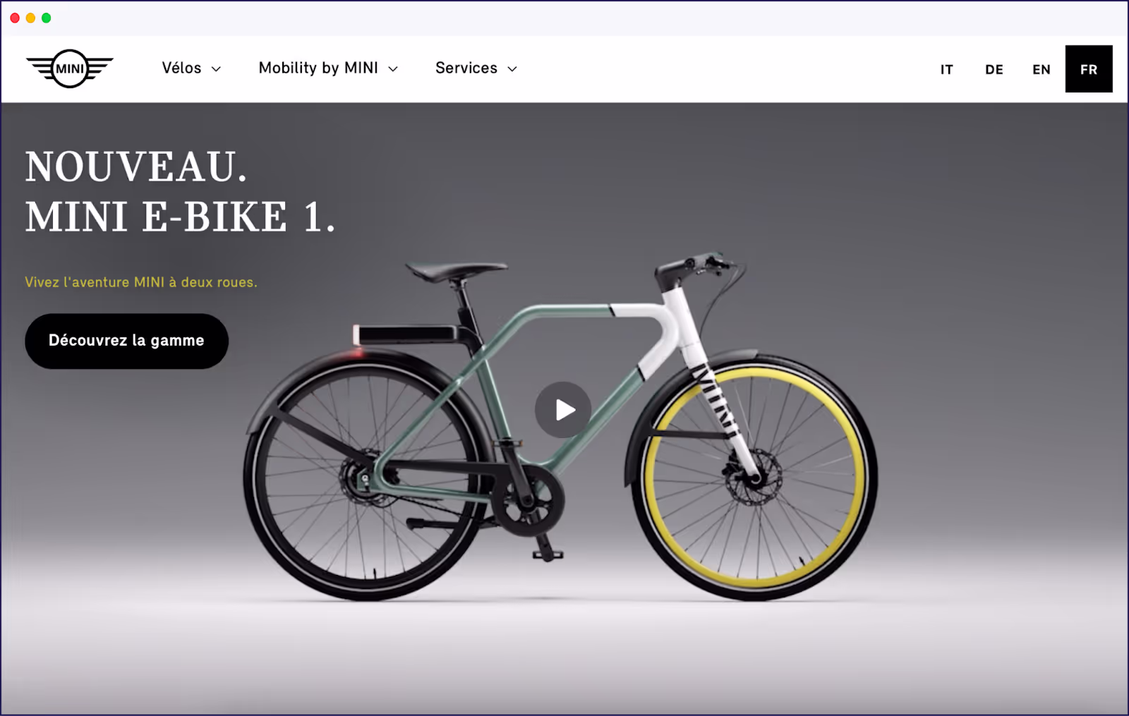 MINI E-bike homepage, which Angell Mobility took charge of distributing and creating