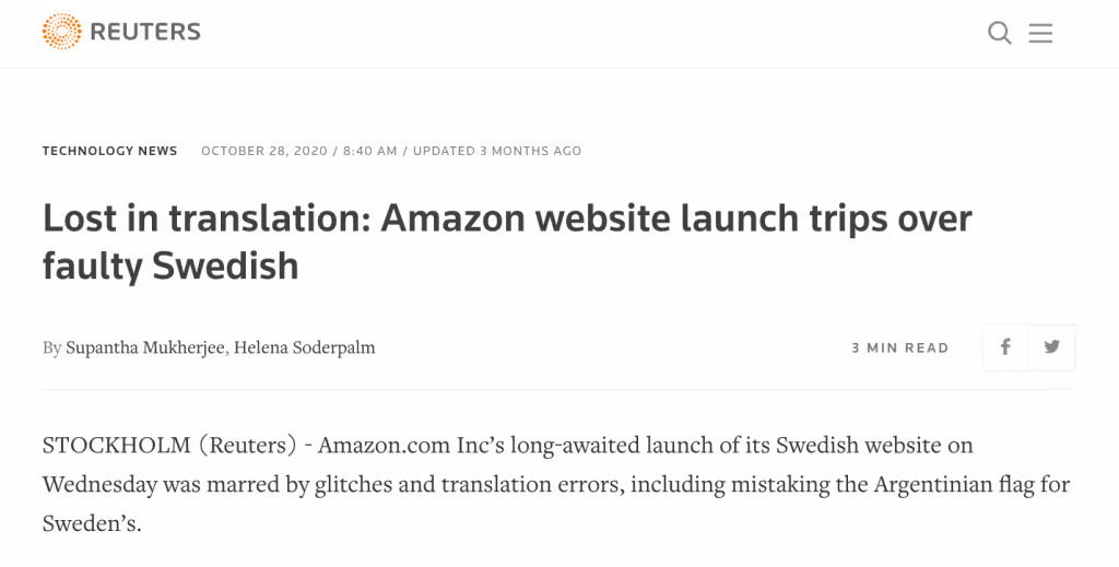headline about Amazon Sweden's translation blunder