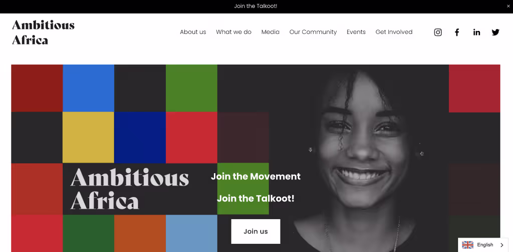 screenshot of the Ambitious Africa homepage 