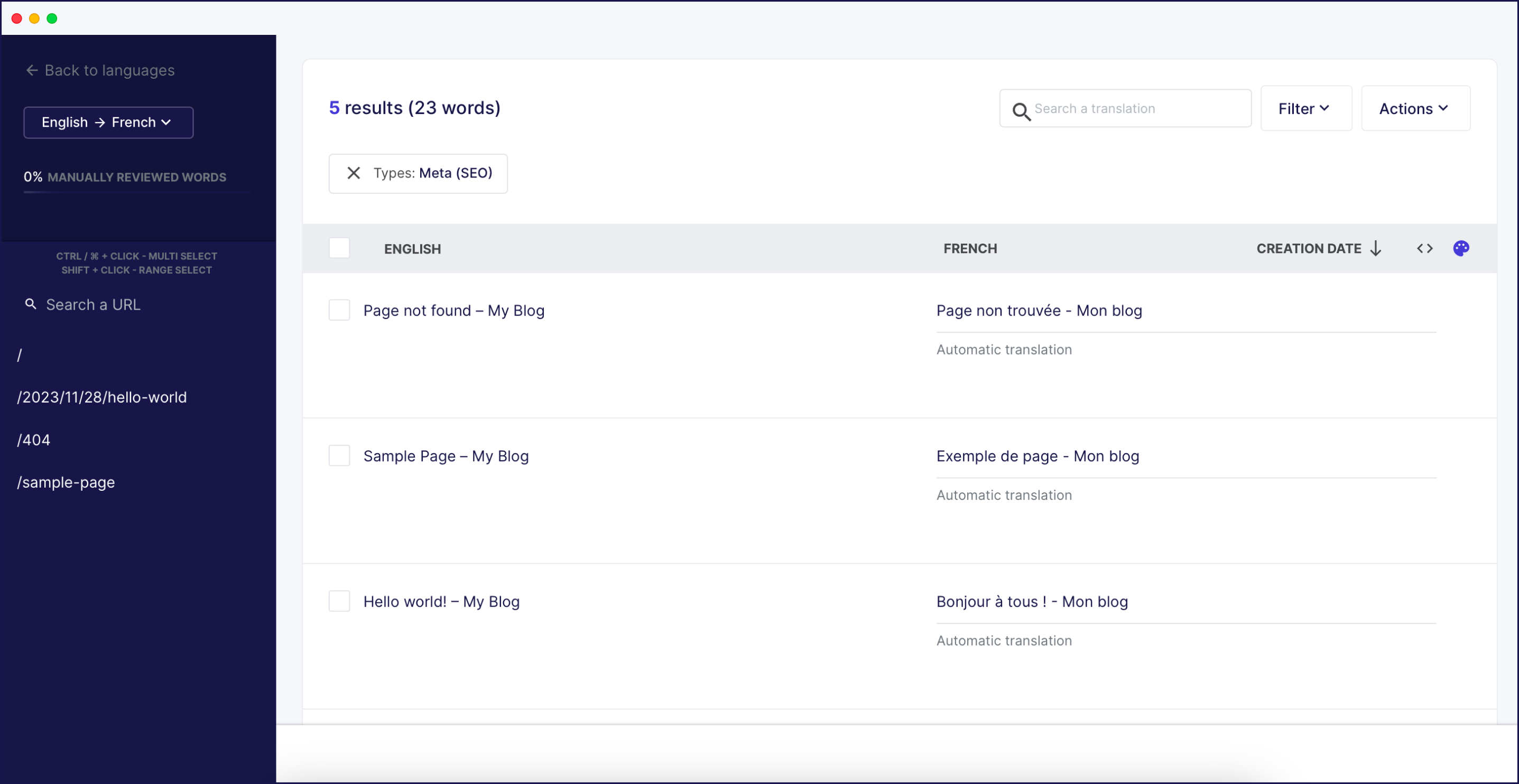 Metadata translation on the Weglot Dashboard