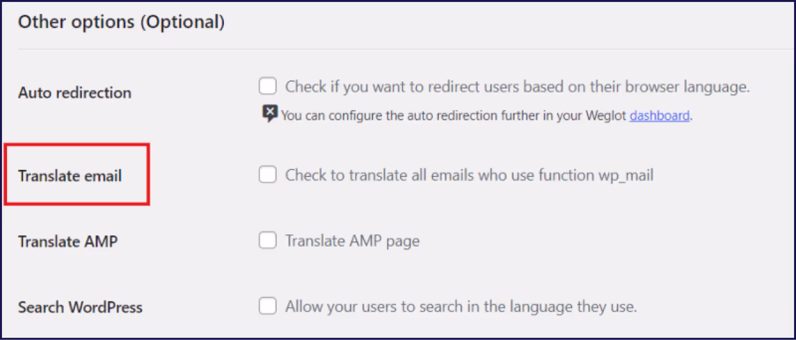 Enabling email translation through Weglot