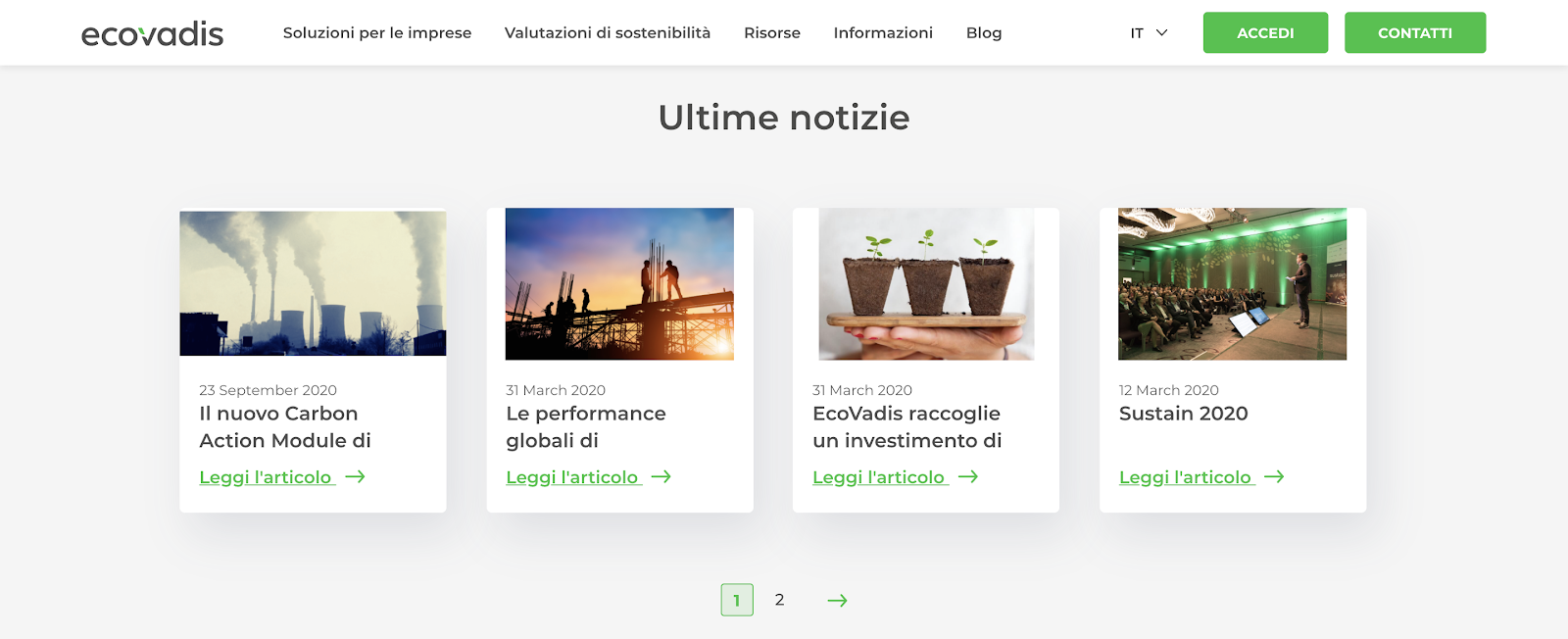 Multilingual Website Example: EcoVadis Latest News section in Italian
