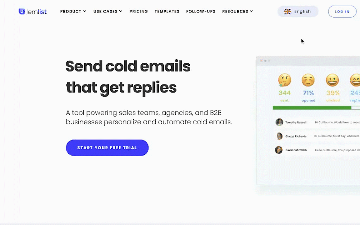 Multilingual Website Example: Lemlist Homepage 