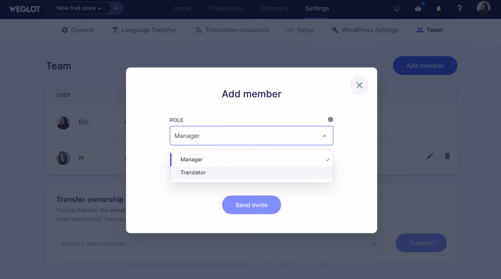 Add teammates and translators to Weglot dashboard