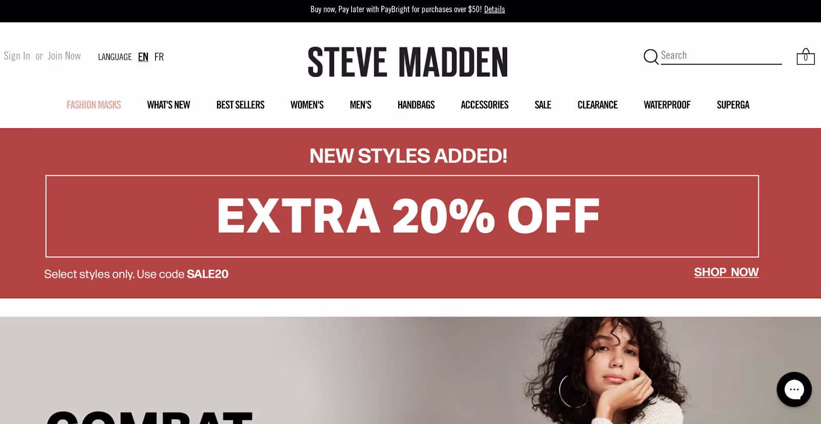 Steve Madden homepage screenshot 