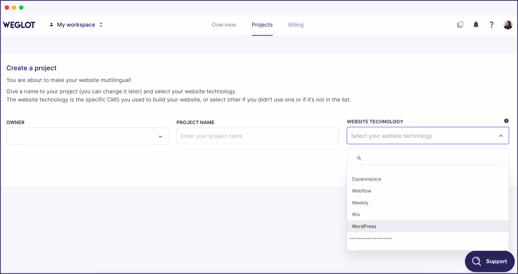 create a weglot project