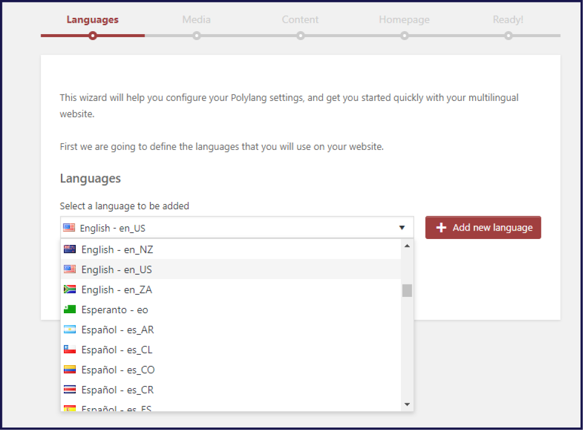 Languages on Polylang dashboard