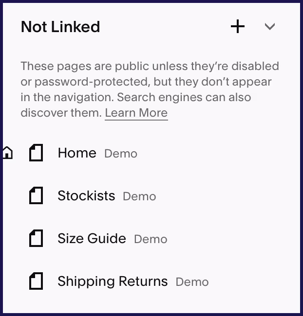 Not linked pages on Squarespace