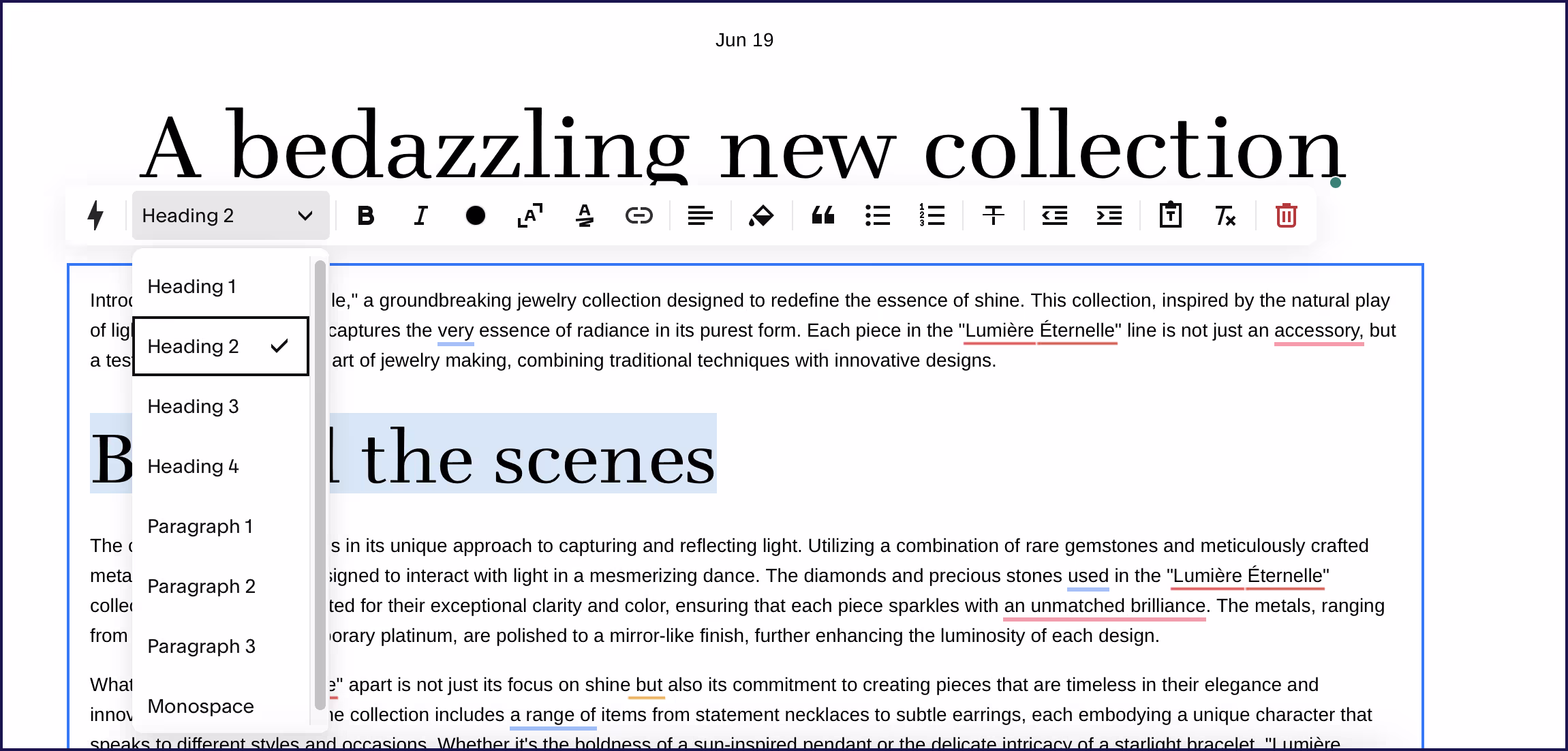 Example of turning text into an H2