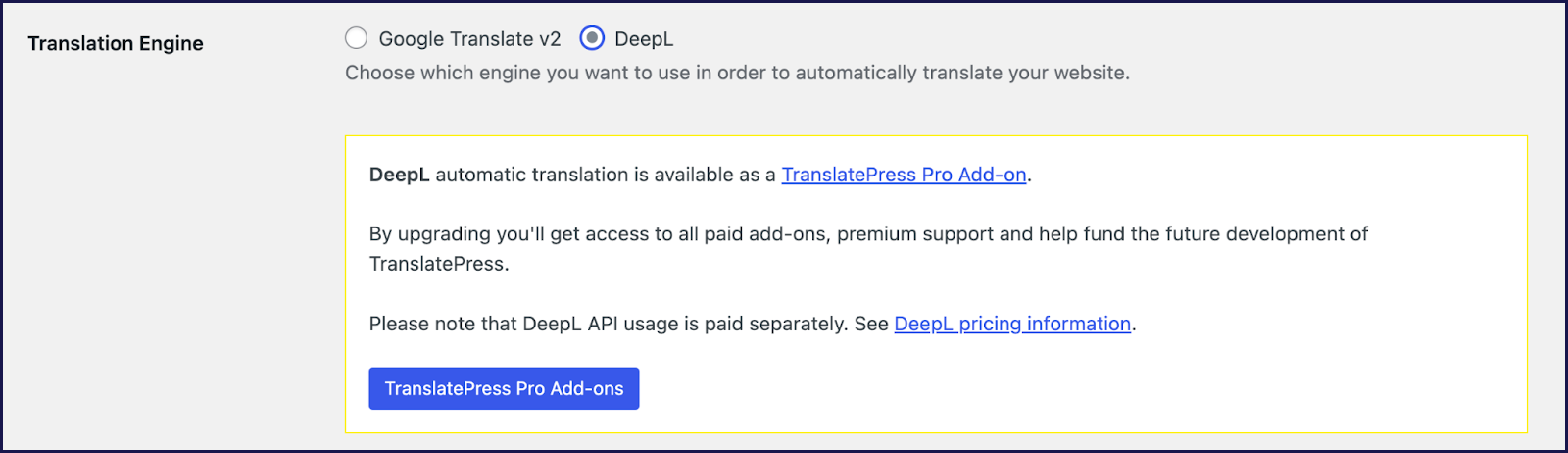 TranslatePress DeepL integration