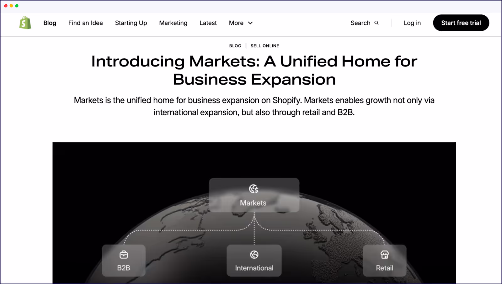 Shopify Markets homepage