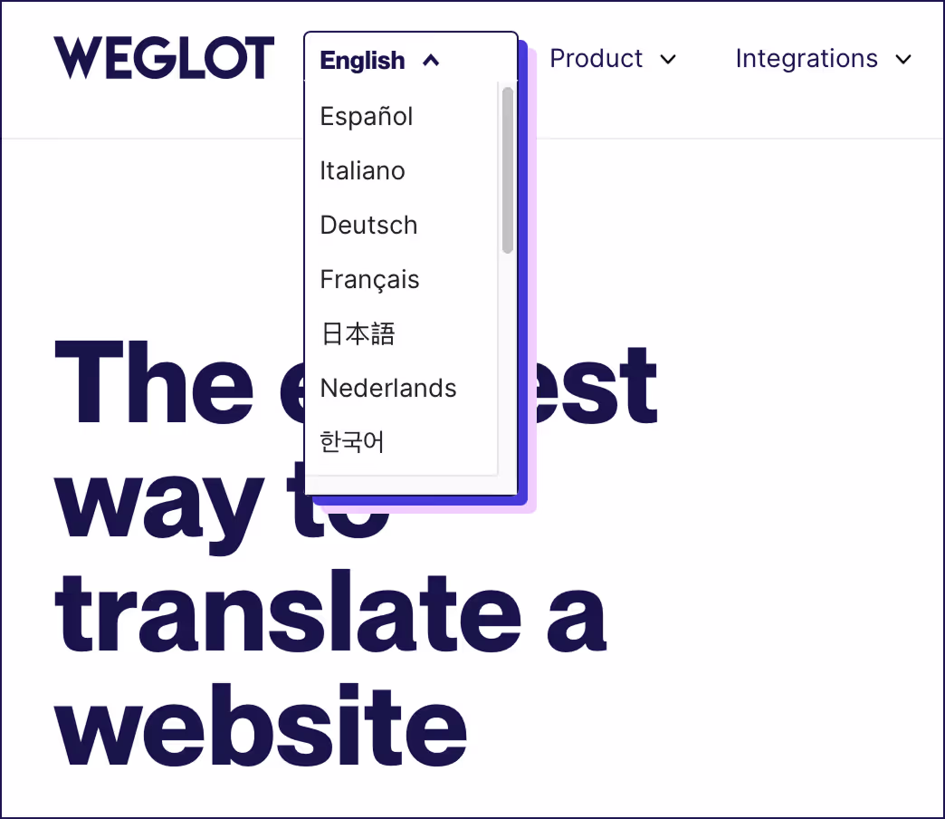 A language switcher interface on the front end of a website.
