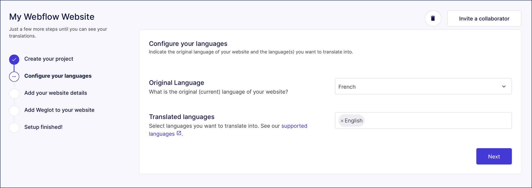 Choix des langues à cibler dans Weglot