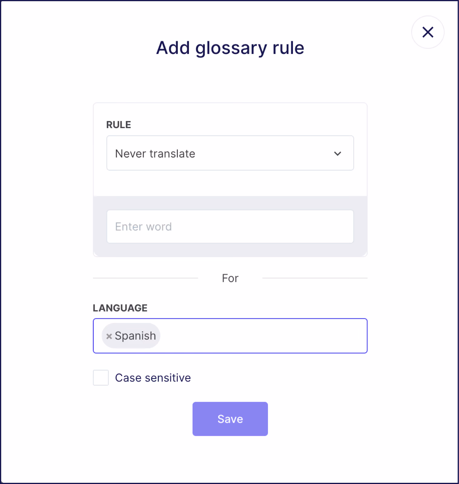 Přidání pravidla glosáře prostřednictvím aplikace Weglot