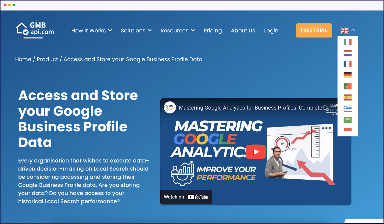 GMBapi.coms Google Business Profile Data-sida