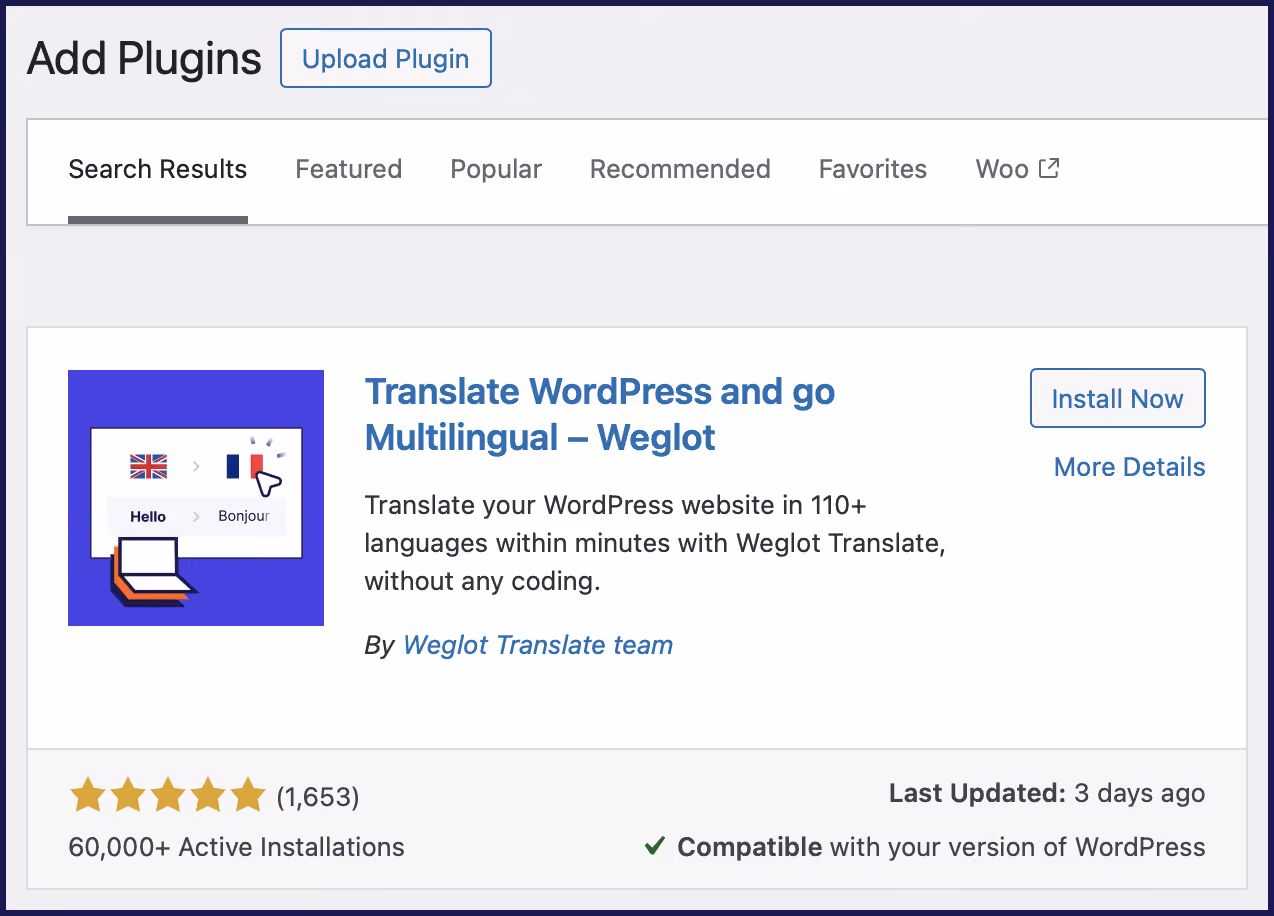 Plugin Weglot en el directorio de WordPress
