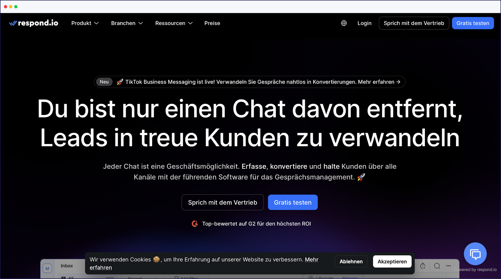 A translation of a website into German