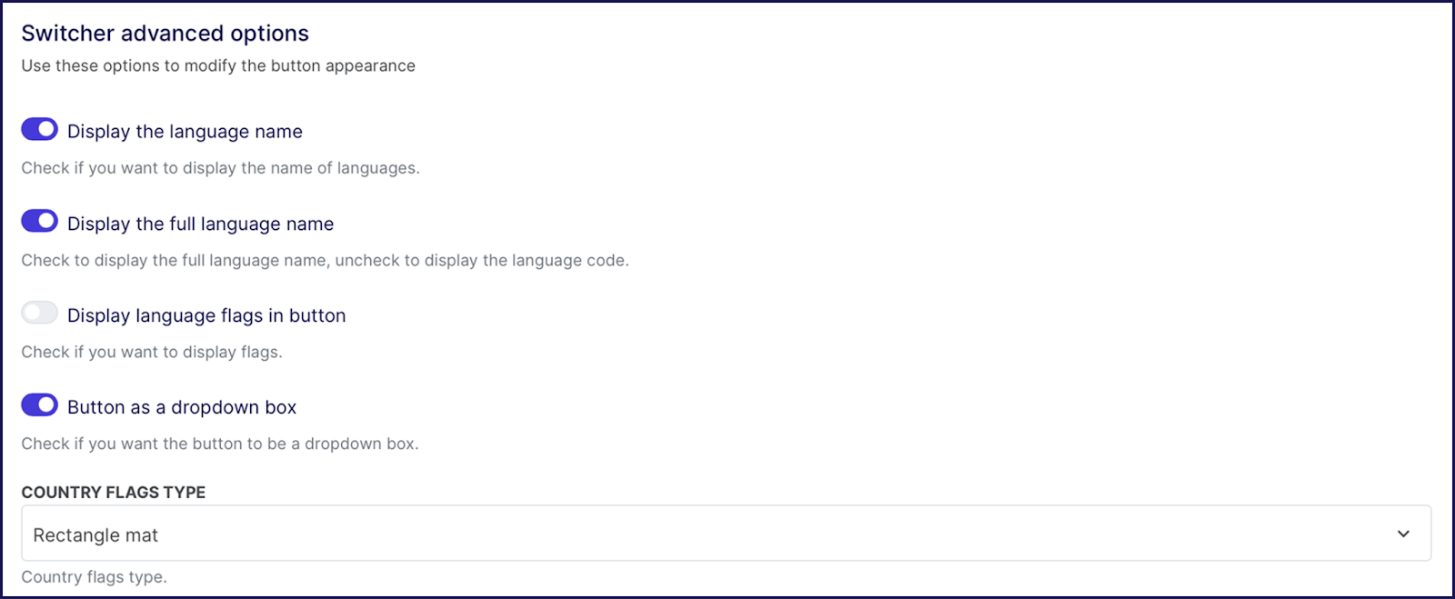 Weglot’s language switcher configuration