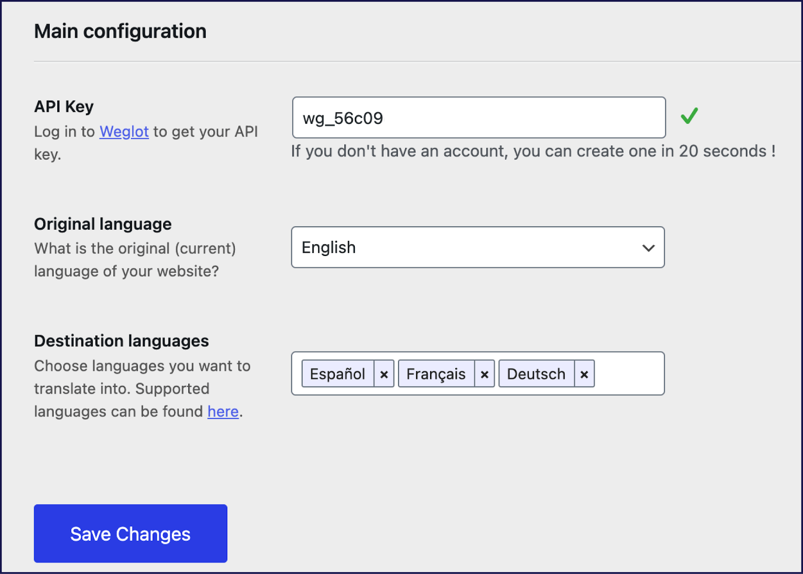 Where to put the Weglot API key