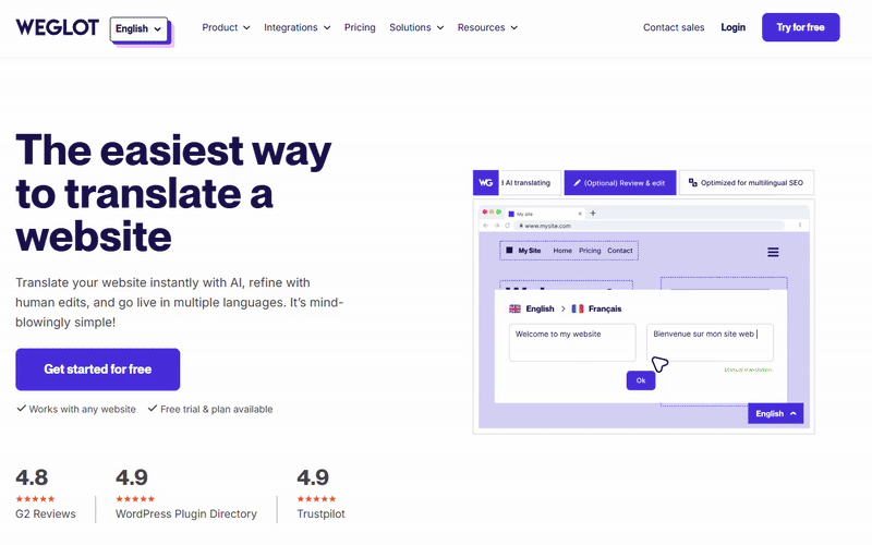Weglot homepage - Webflow localization alternative