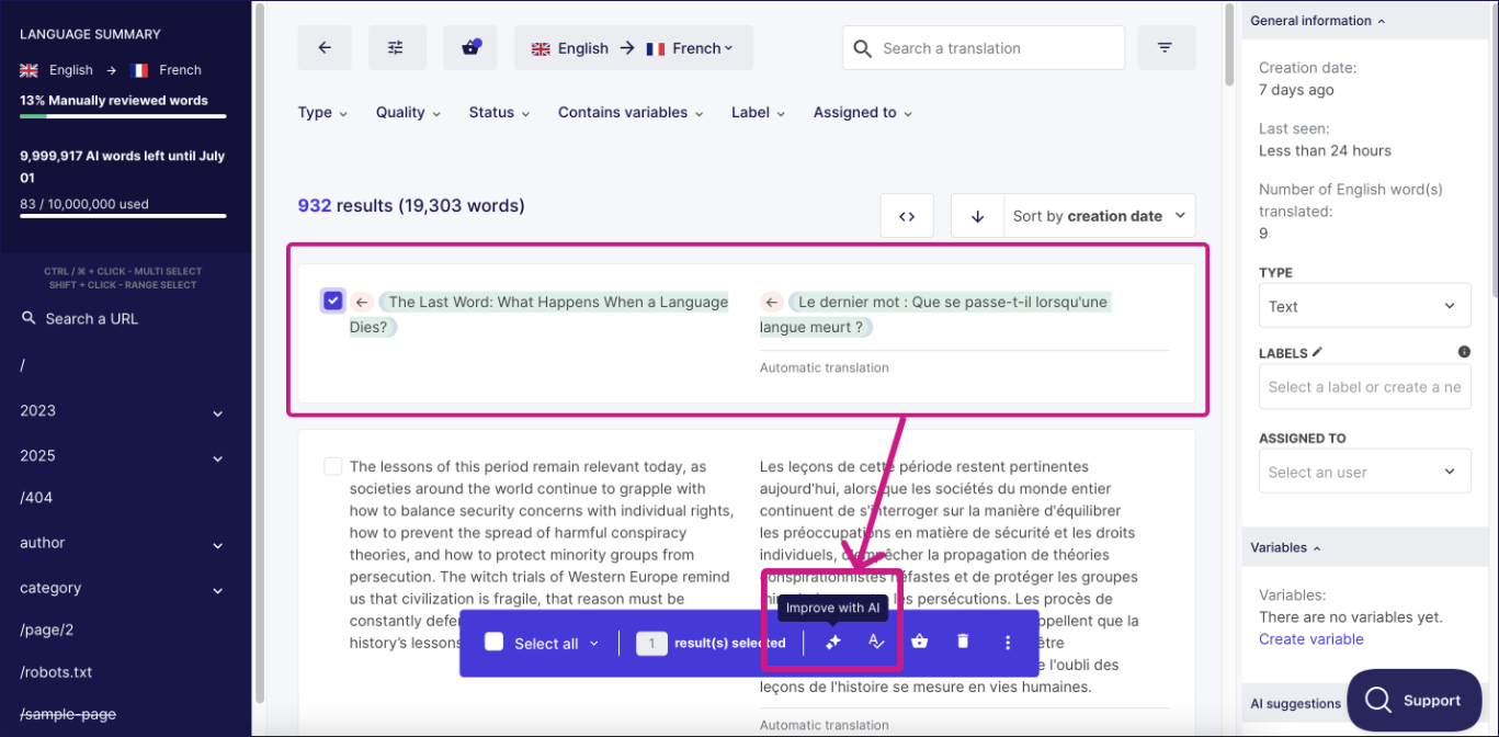How to improve a translation string with AI
