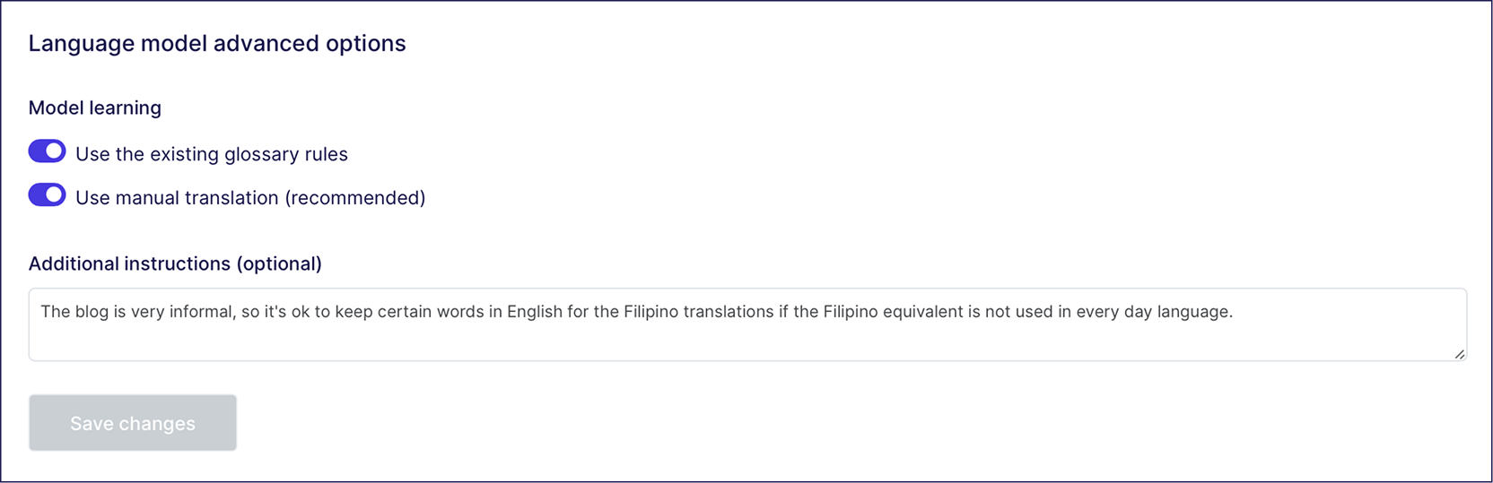 Setting custom instructions for the Weglot language model