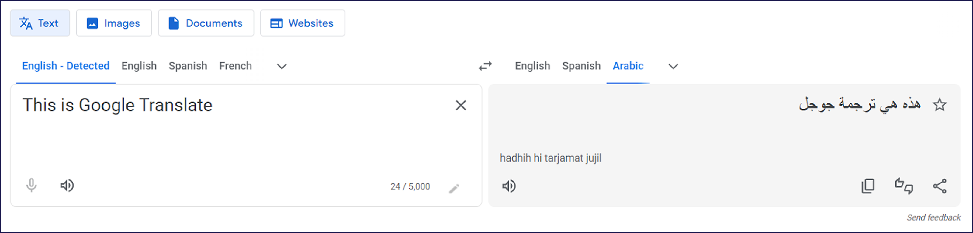 Google Translate homepage