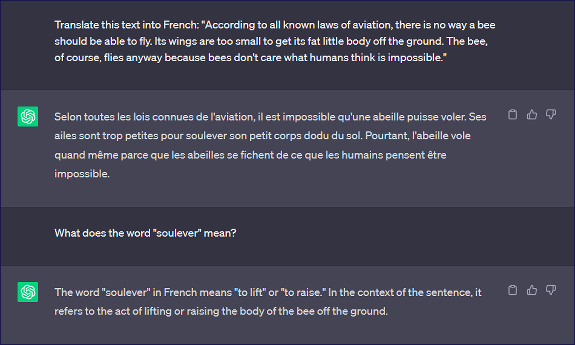 Eksempel på oversettelsesforespørsel til ChatGPT