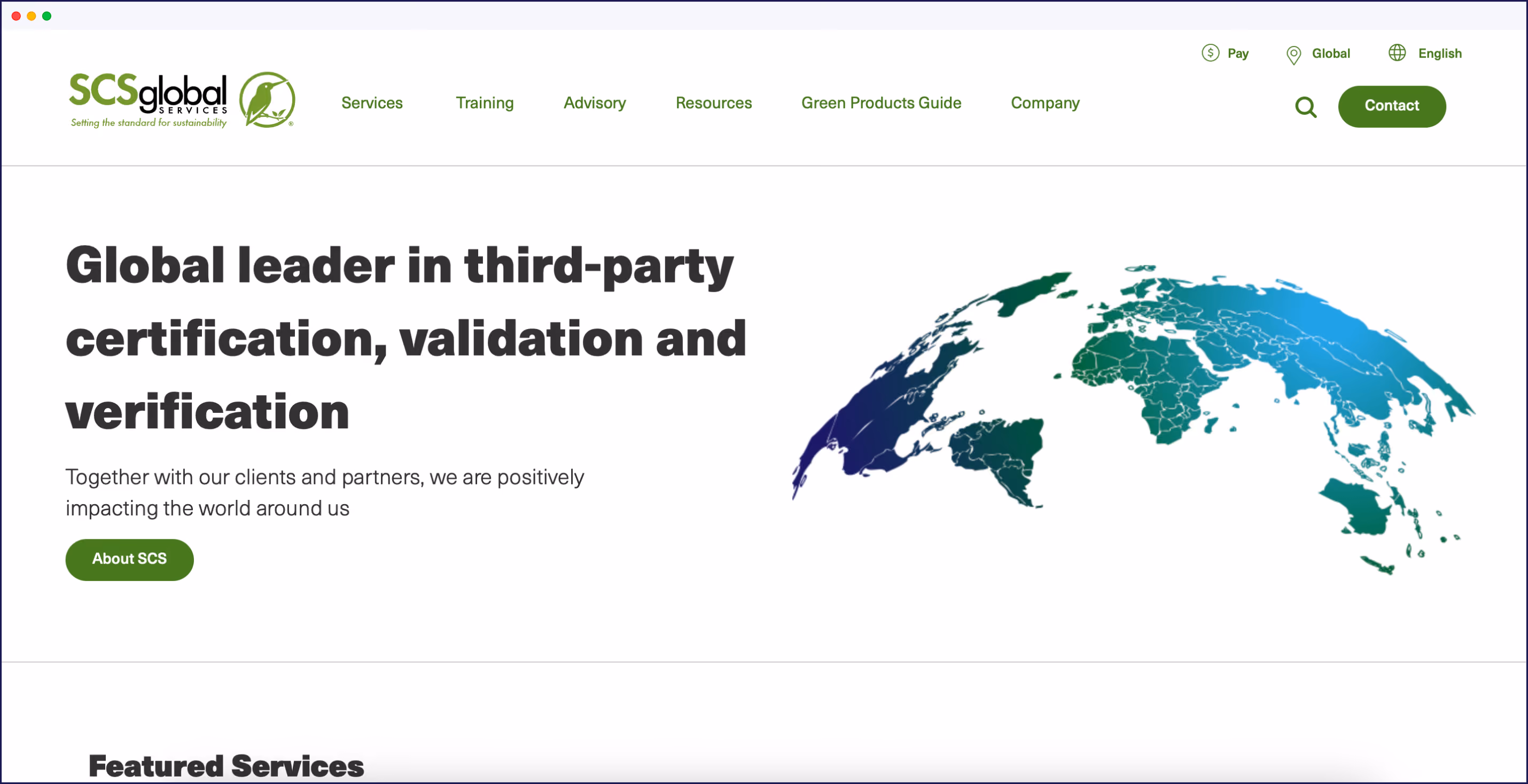 SCS Global Services website with English
