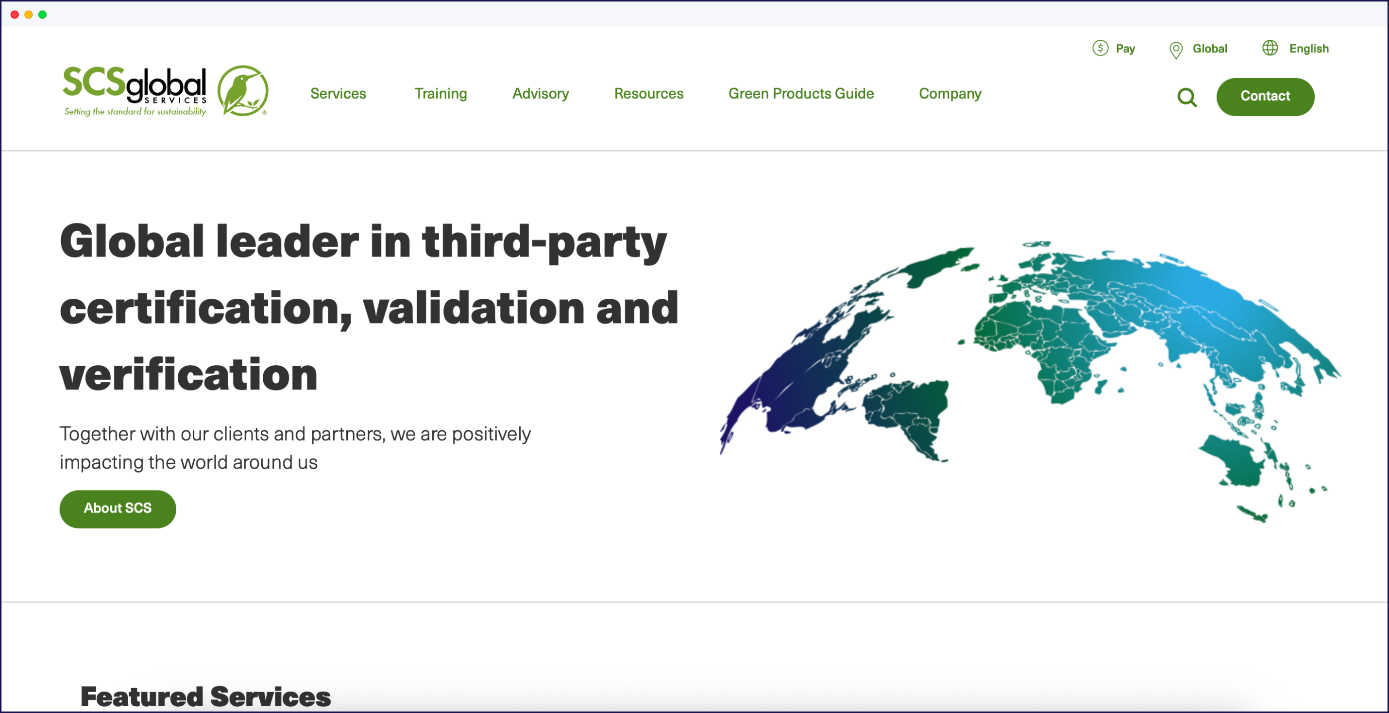 SCS Global Services website with English
