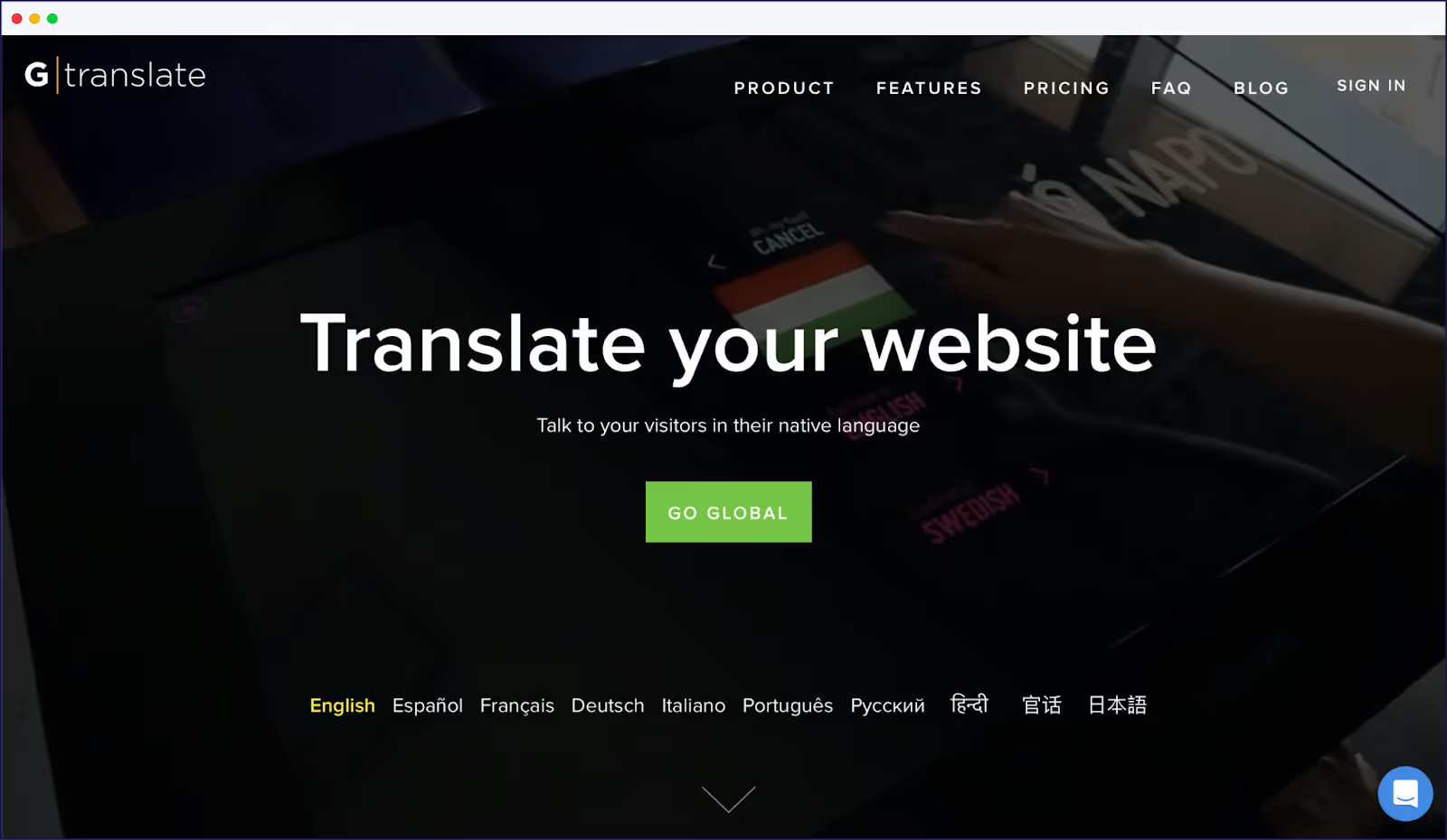 GTranslate ana sayfası