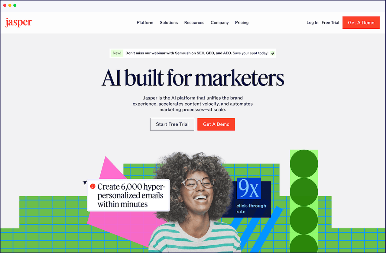 The Jasper AI home page.