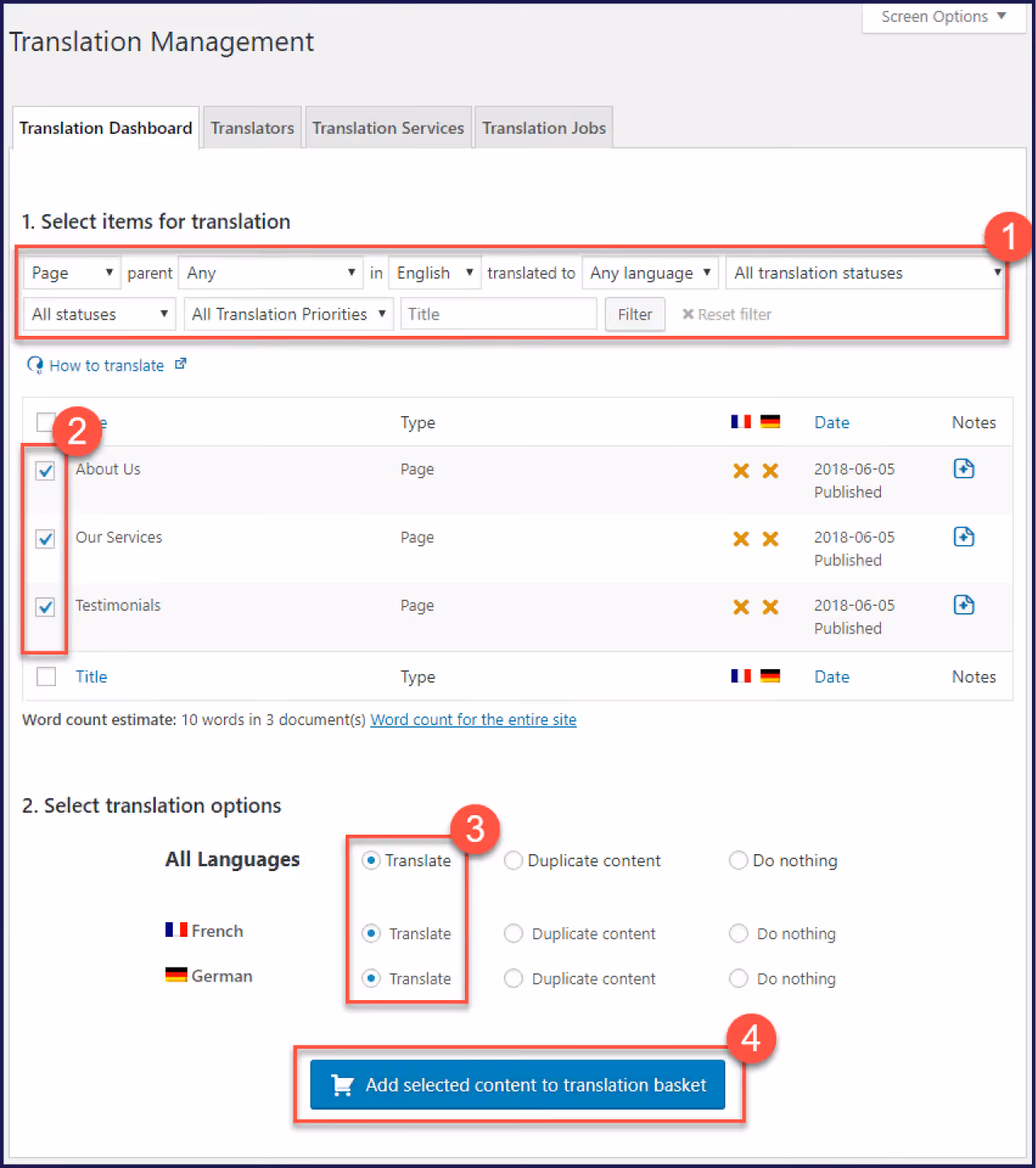 Translation management on WPML