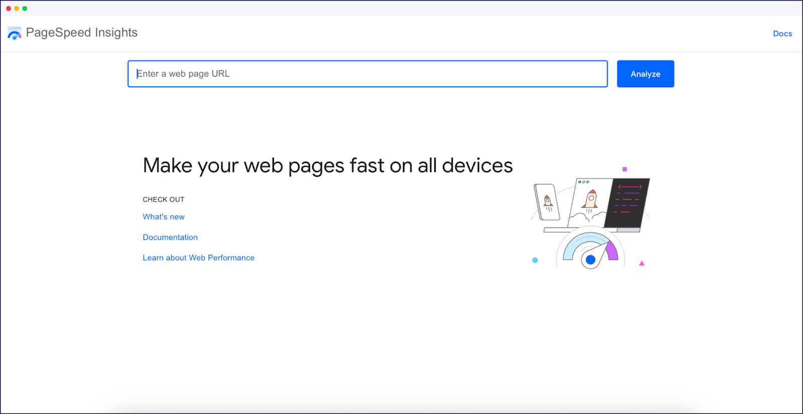 PageSpeed Insights homepage