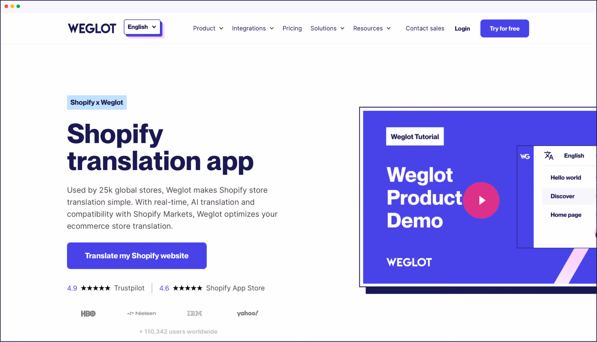 Weglot Shopify translation app landing page