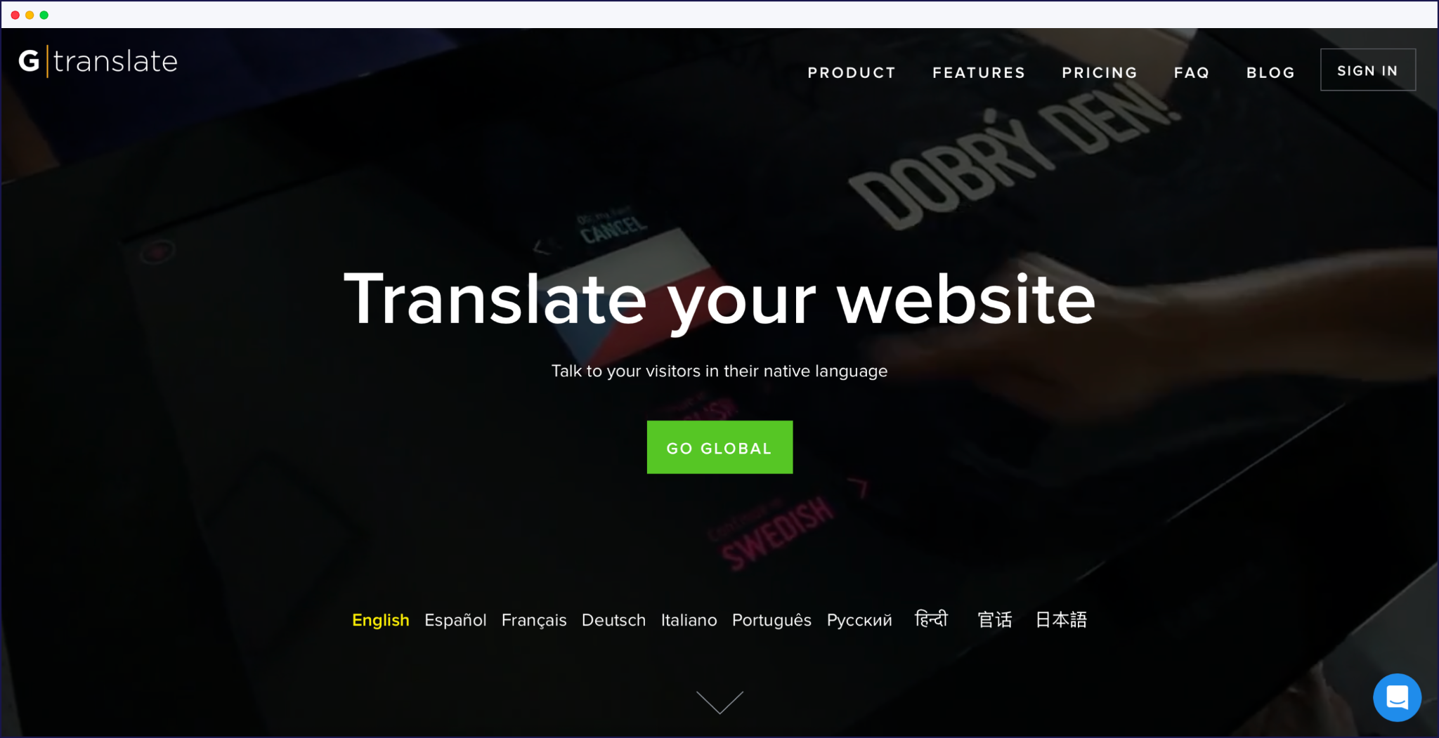 GTranslate homepage