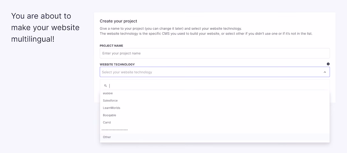 The Weglot onboarding wizard.