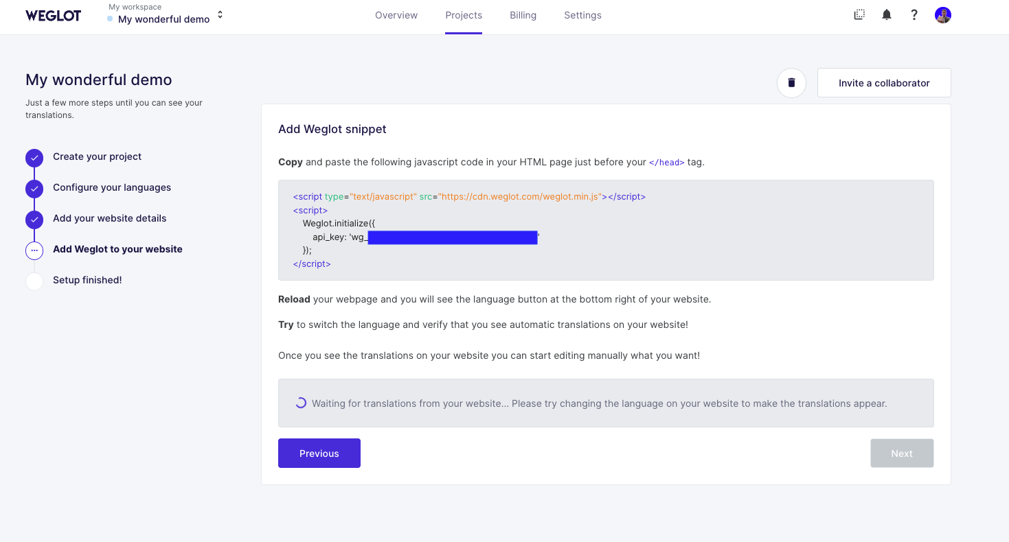 Dodawaniesnippet kodu Weglot snippet projektu Heyflow