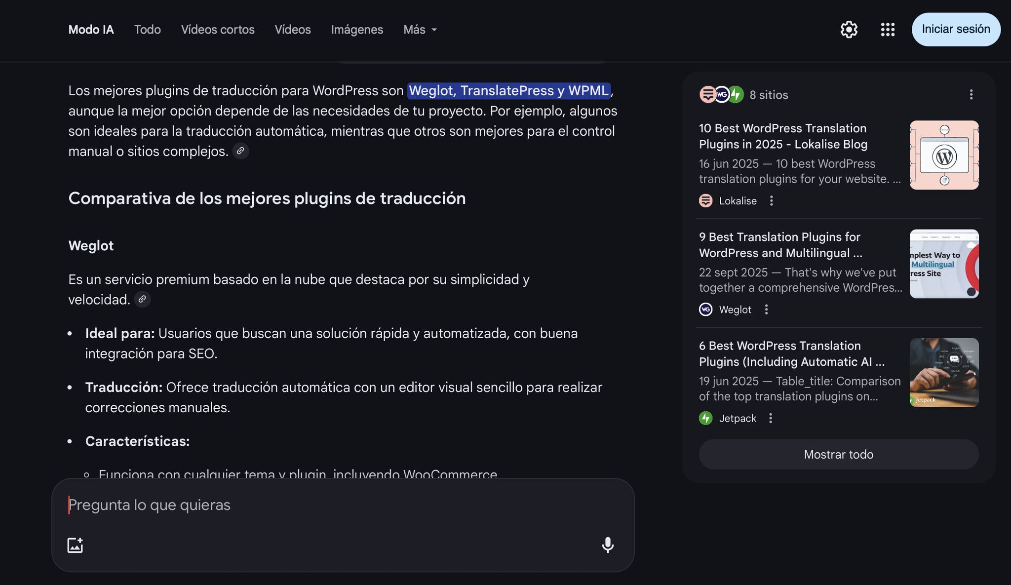 स्पेनिश भाषा में एआई मोड का पूर्वावलोकन