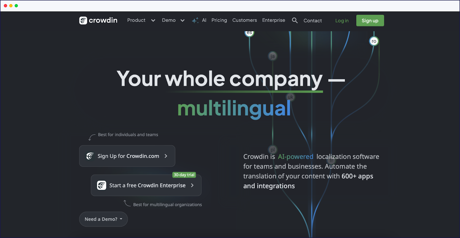 Crowdin website translation homepage