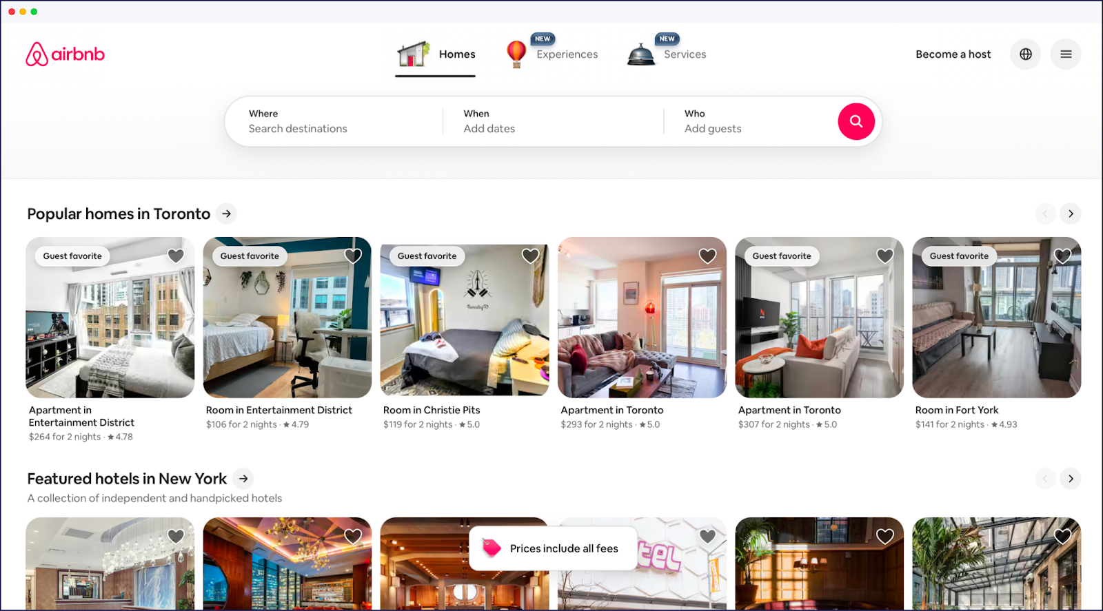 Airbnb homepage