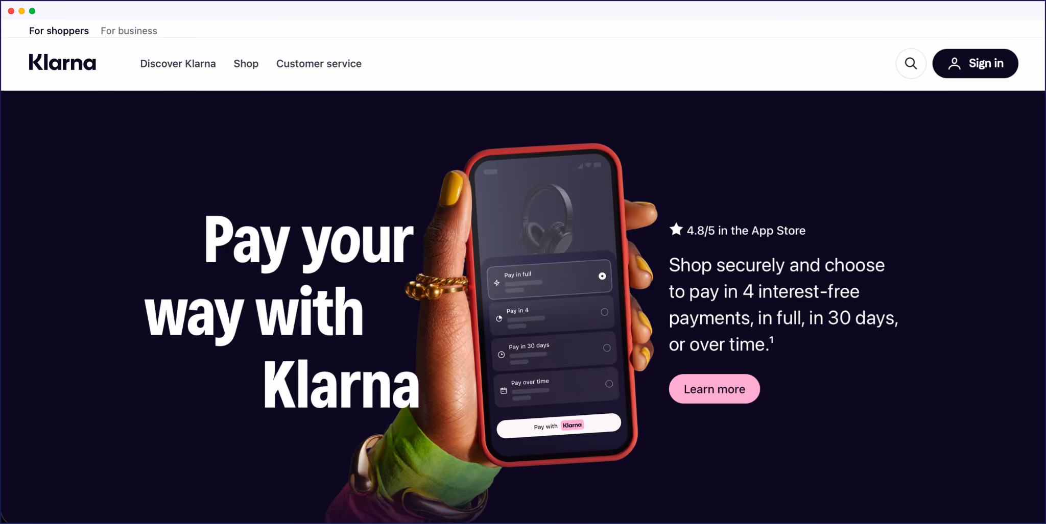 Page d'accueil Klarna