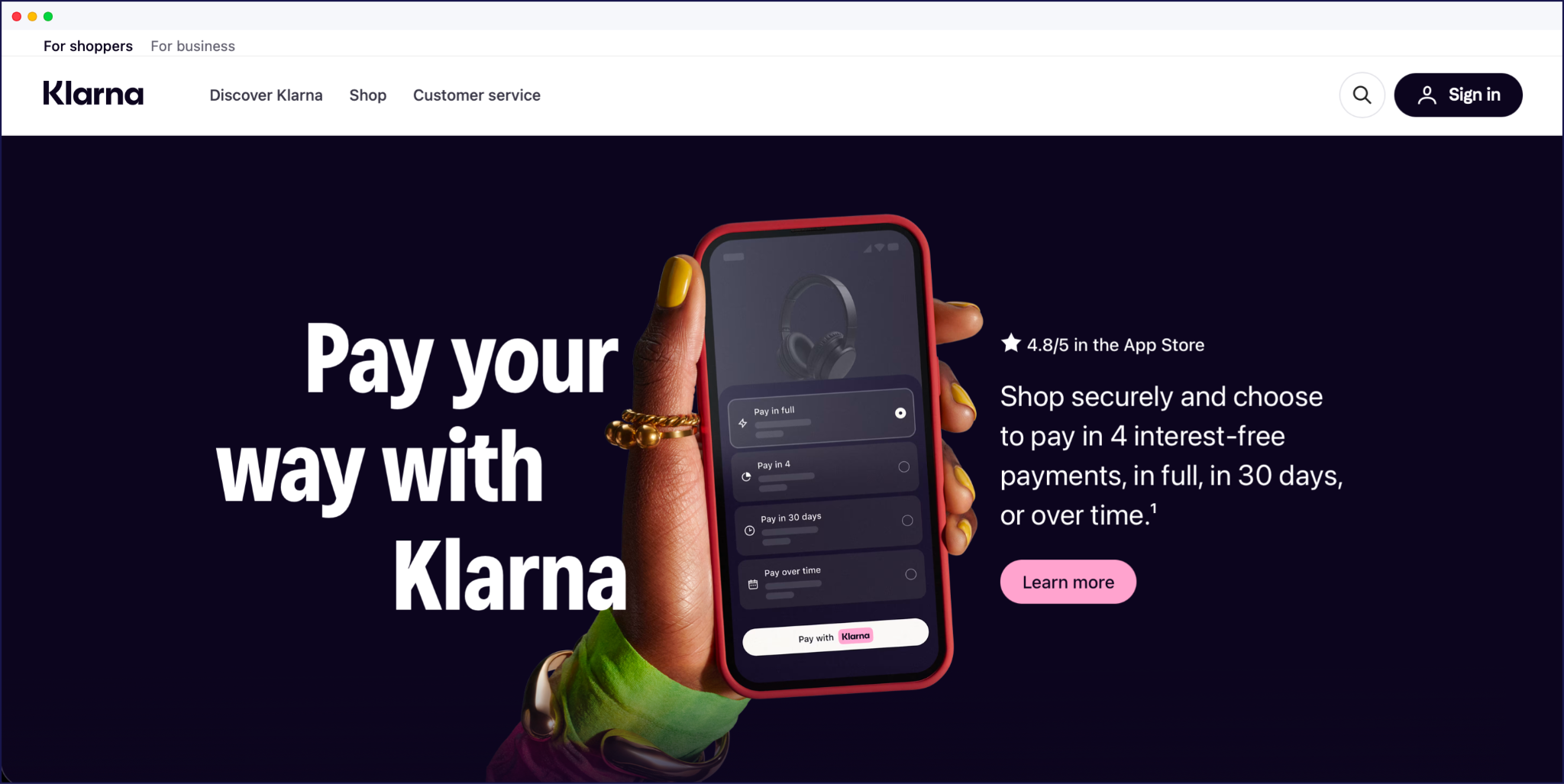 Klarna homepage
