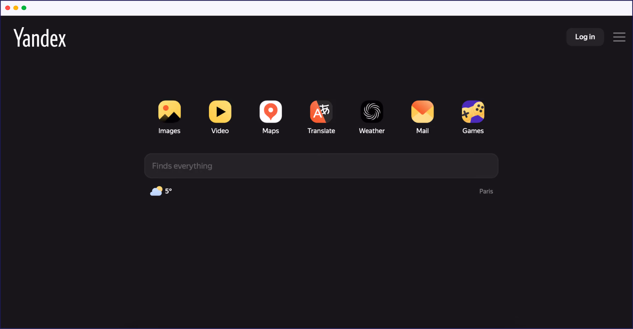 Page d'accueil de Yandex