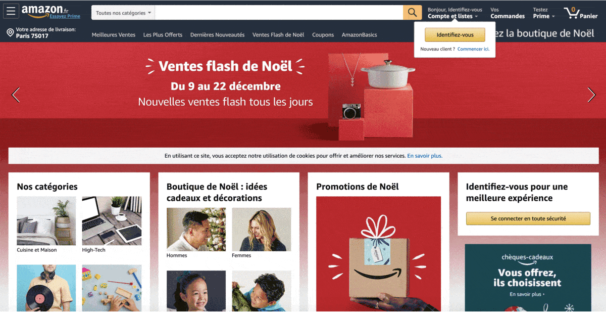 GIF showing Amazon website in two different languages