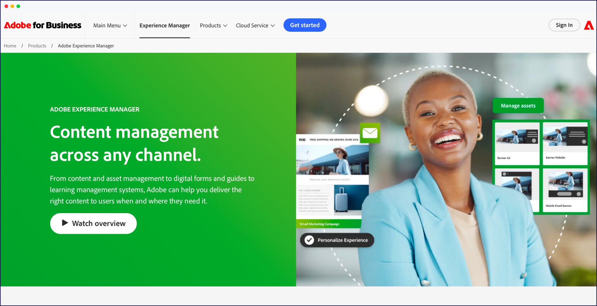 الصفحة الرئيسية لبرنامج Adobe Experience Manager